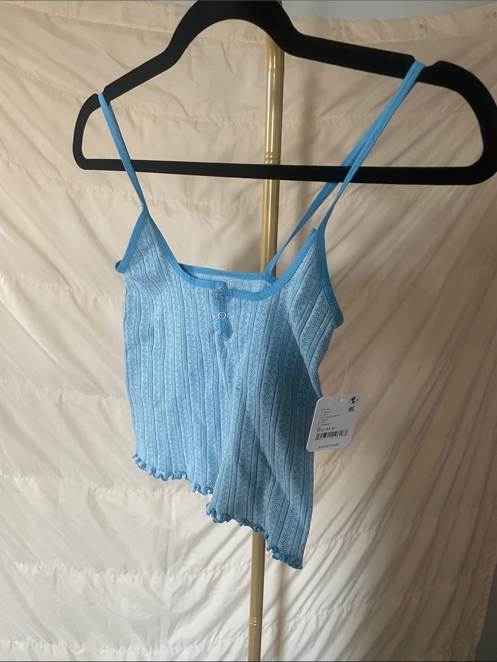 Intimately Free People Blissful Blue Ribbed Crop Cami Top with Button Detail